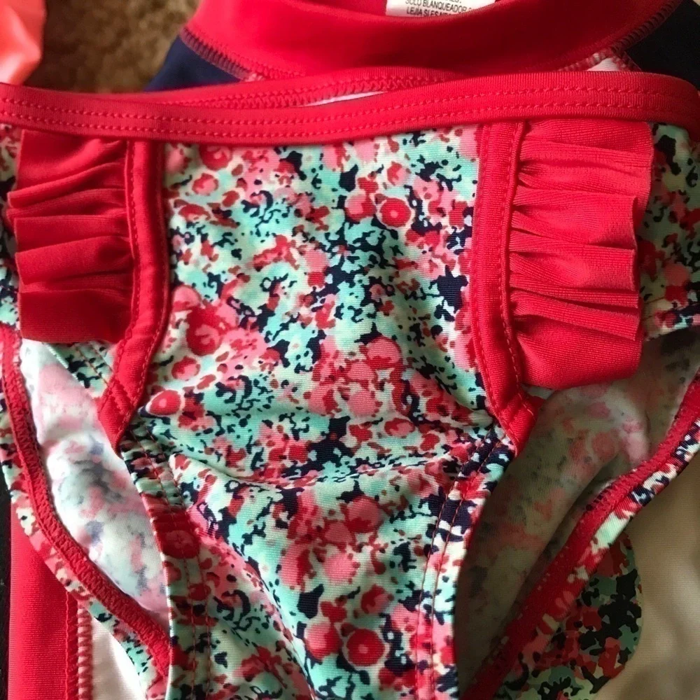 Cat & Jack Baby Girl Rash Guard Set Floral Anchor Swim 3-6M Nautical - Picture 4 of 5